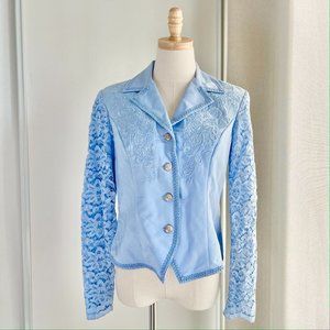 VTG Pastel Blue Western Nashville Country Star Floral Lace Jacket